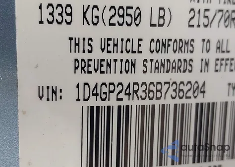2006 Dodge Grand Caravan Se z USA, uszkodzony, nr VIN 1D4GP24R36B736204